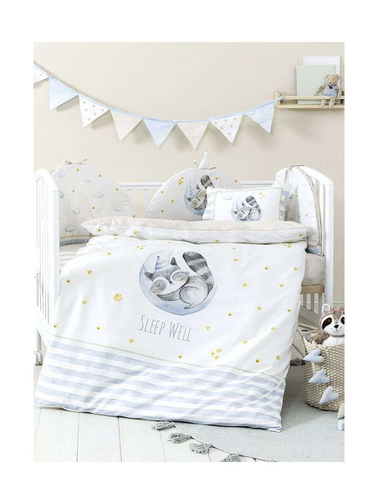 Nima Sleepy Raccoon Комплект Бебешки Чаршафи За Количка Памучни с Ластик Бели 70x140бр 3бр