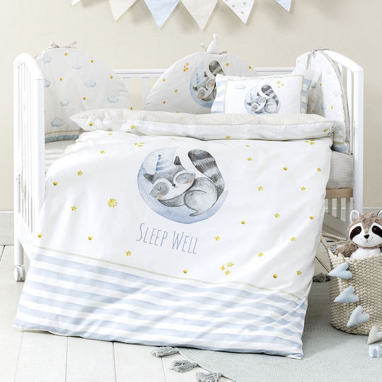 Nima Sleepy Raccoon Комплект Бебешки Чаршафи За Количка Памучни с Ластик Бели 70x140бр 3бр