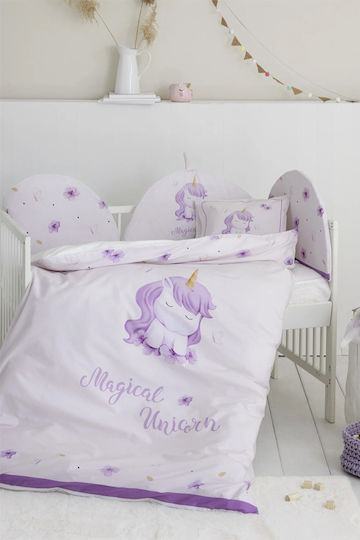 Nima Magical Unicorn Seturi de cearșafuri pentru bebeluși Pentru Cradle Bumbac Lila Albe 70x110buc