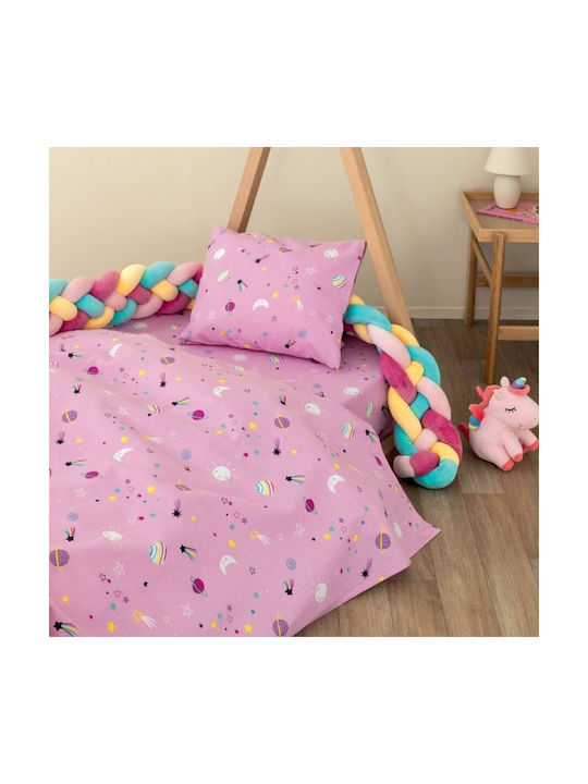 Palamaiki Poppet Комплект Бебешки Чаршафи За Количка Фланелени с Ластик Розов 70x140бр