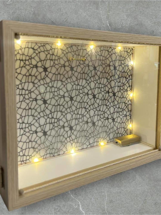 Wall-Mounted Rectangle Wedding Crown Case Wooden Beige 30x40cm