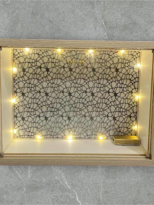 Wall-Mounted Rectangle Wedding Crown Case Wooden Beige 30x40cm