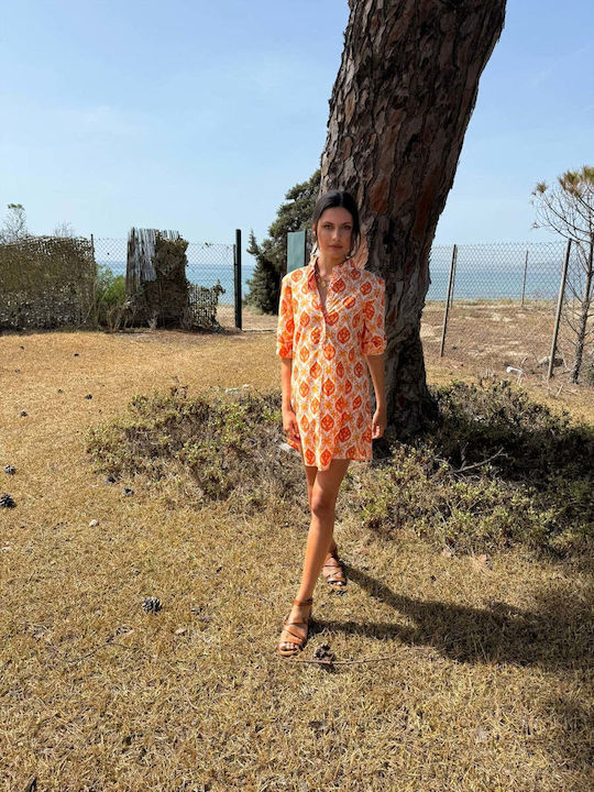 Sommer Mini Hemdkleid Orange