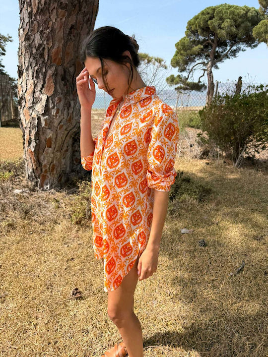 Sommer Mini Hemdkleid Orange