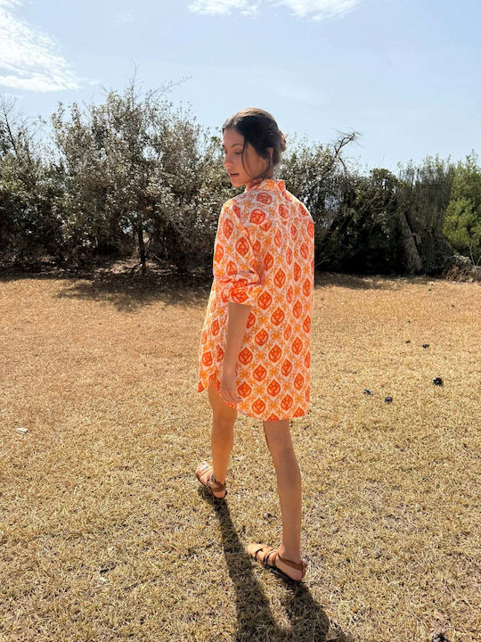 Sommer Mini Hemdkleid Orange