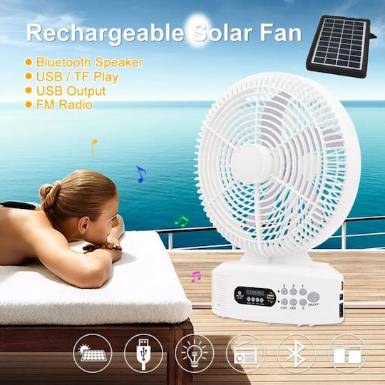 Wiederaufladbarer Solarventilator Tischventilator 30cm Bluetooth Lautsprecher Fm Led Beleuchtung
