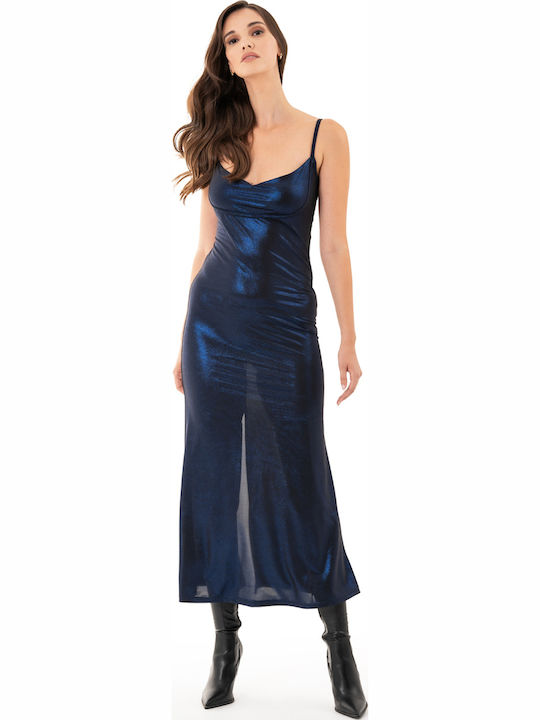 Καλοκαιρινό Midi Βραδινό Φόρεμα Εξώπλατο Electric Blue