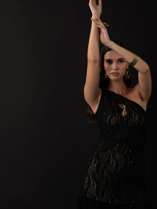 Langes Kleid Limited Edition One-Shoulder-Spitze