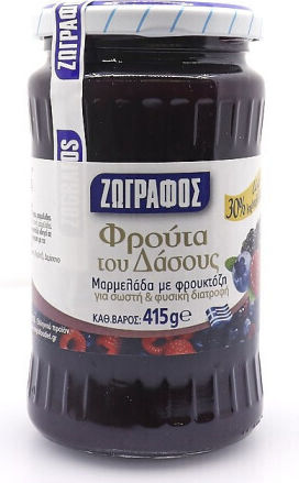 Zografos Jam With Fructose Forest Fruits No Sugar Added 415gr