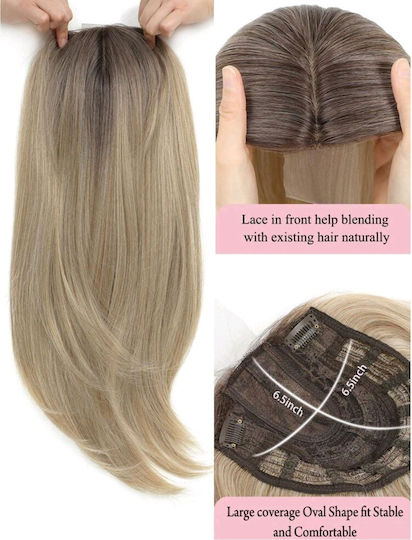 Women's Topper Hair Toupee Clip Large Surface Lace Front Transparency Dark Blonde Root 19 Inches