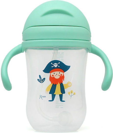 Kiokids Παιδικό Ποτηράκι με Λαβές και Καλαμάκι Pirate από Σιλικόνη Πολύχρωμο 300ml για 6m+