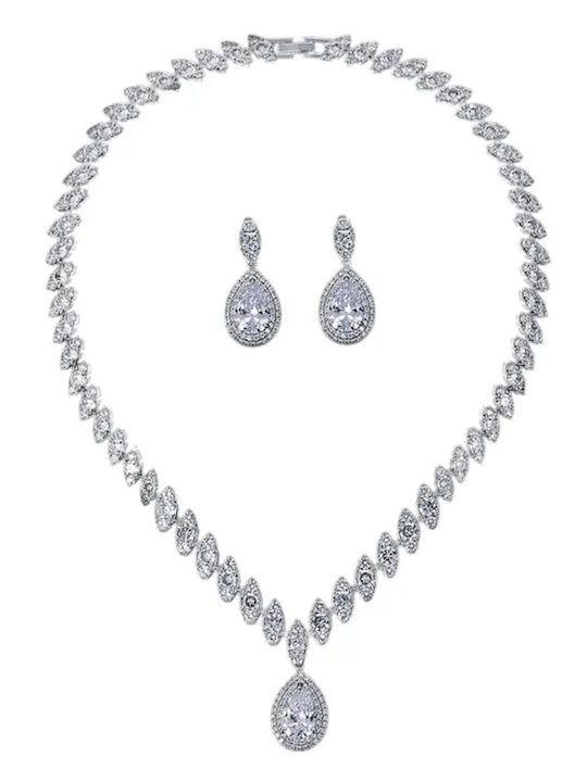 Set with Necklace & Earrings from Brass with Stones