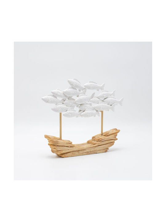 Dekoratives Skulptur Schulterschwarm Fische Polyresin Natürliche Weiße 26x5x21cm