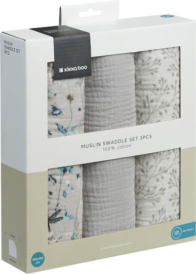 Kikka Boo Dreamy Fields Musselin-Kuscheldecken Grey Gray 100x100cm. 3Stück