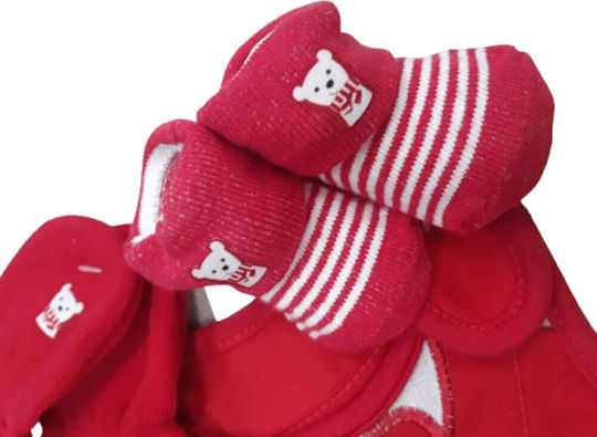 Bib Set Footprints Mittens Red 7110030