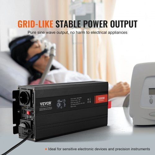 Vevor Car Inverter Pure Sinewave 3000W to Converter 12V DC in 230V AC