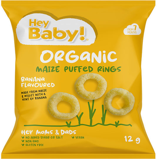 Hey Baby Γαριδάκια Maize Puffed Rings με Γεύση Μπανάνα 12gr για 7+ μηνών