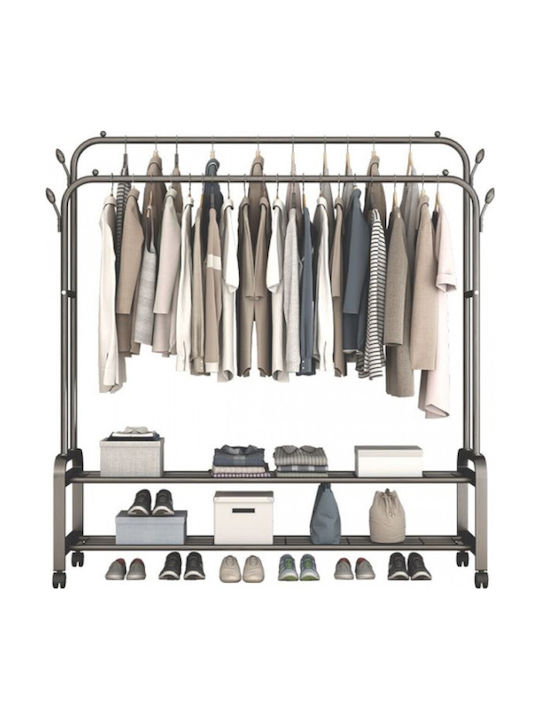 Wheeled Floor Garment Rack made of Metal Black 150x57x110cm