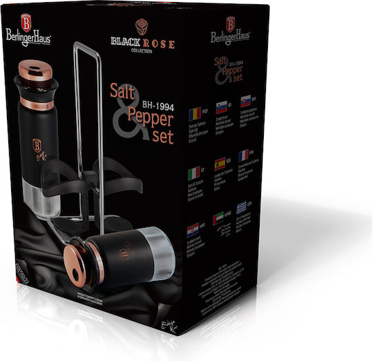 Berlinger Haus Black Rose Collection Σετ Αλατοπίπερο Μεταλλικό με Βάση 3τμχ