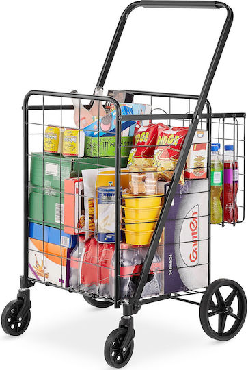 Metallic Foldable Shopping Trolley Gray 62.2x18.5x18.5cm