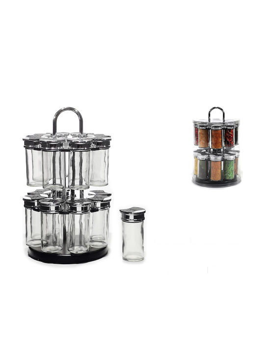 General Trade Glass Tabletop Rotating Spice Rack Silver 16pcs