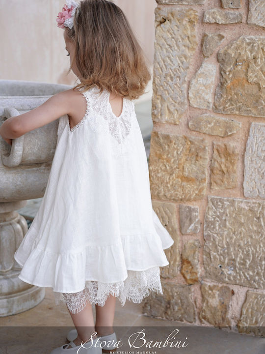 Stova Bambini Λευκό Φόρεμα Βάπτισης από Δαντέλα