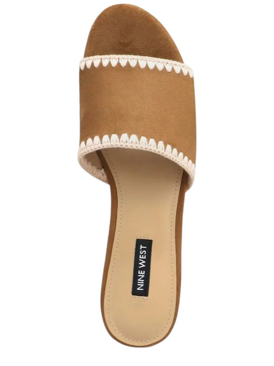 Suede Mules με Τακούνι σε Καφέ Χρώμα