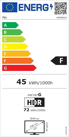 TCL Smart Television 43" 4K UHD LED P69K HDR (2025)