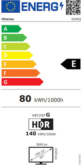 Hisense Smart Τηλεόραση 65" 4K UHD LED A6Q HDR (2025) 65A6Q