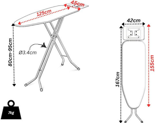 Vesta Pearl Ironing Board For Boiler System Foldable 155x45x95cm