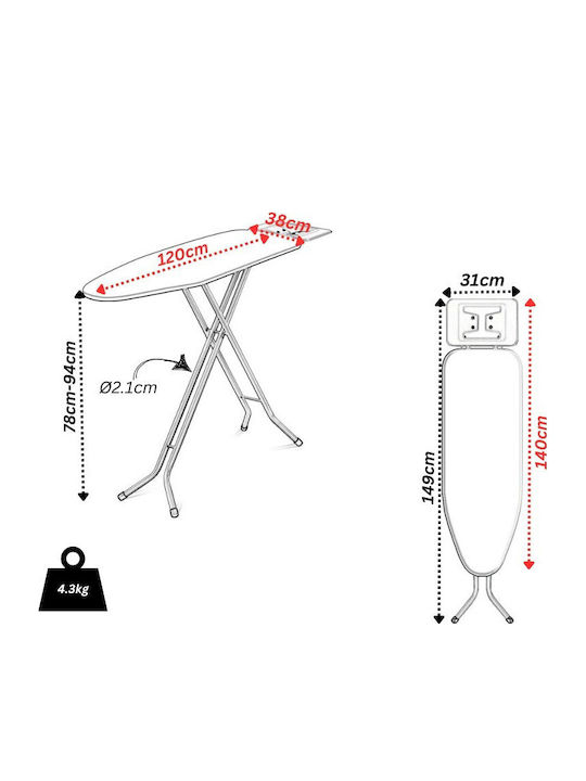Vesta Angelo Ironing Board for Boiler System Foldable 140x38x94cm