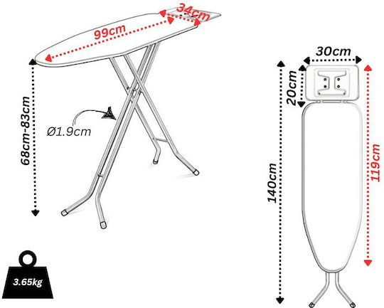 Vesta Basic για Σίδερο Ατμού Σπαστή Triangles 119x34x83cm
