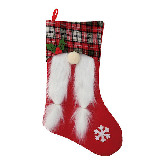 Christmas Decorative Fabric Red Socks with Dwarf L47xW29cm (Μiscellaneous Designs)