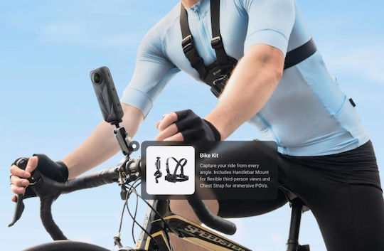 Insta360 x5 Action Camera 8K Cycling Bundle με Οθόνη και Wi-Fi Μαύρη