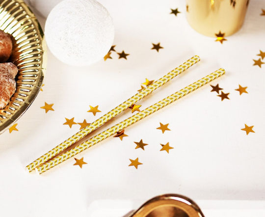 Straws Gold Stripes 6x197mm 12 Pieces Glossy Design Material Paper Dimensions 6x197 Mm Number of Pieces in Package 12