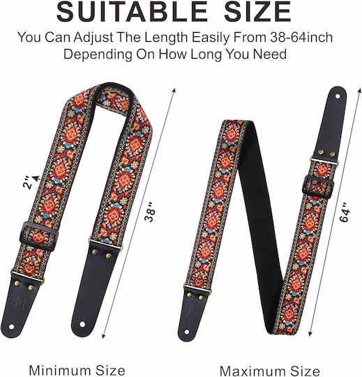 Nefelibata Retro Guitar Strap Free Strap Buttons 2 Strap Locks 4 Guitar Picks Red Flower