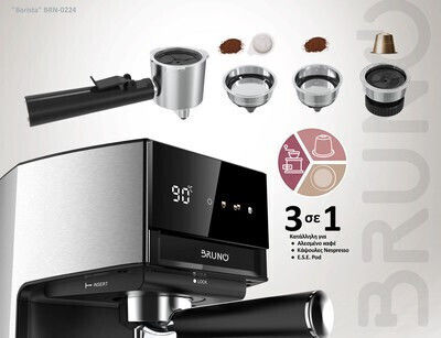 Bruno Barista Espresso Coffee Machine 950W Pressure 19bar 3 in 1 Hot & Cold BRN-0224