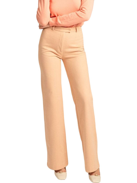 Romina Women's Fabric Trousers Regular Fit Salmon