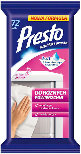 Wet Wipes for Plastic Laminated Surfaces 72 Pieces Pack Presto Antistatic Effect