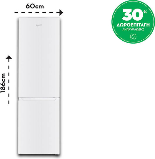Wellio Fridge-Freezer 293lt Total NoFrost H186xW60xD60cm White FN2-35