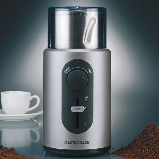 Gastroback 42601 Electric Coffee Grinder 270W for 90gr Beans and 5 Grind Levels Silver