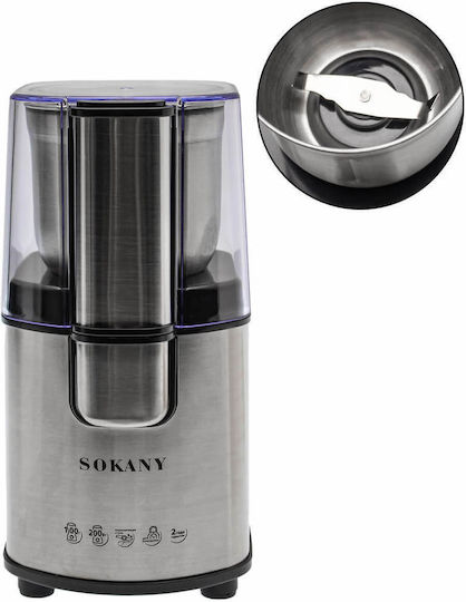 Sokany SM-3020S Râșniță electrică pentru cafea 200W cu capacitate de boabe 90gr Argintiu