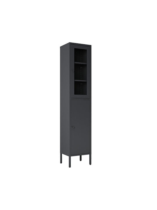 Wohnzimmer Vitrine aus Metallisch mit Verglasung Schwarz 35x30x180cm