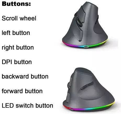 D8 Cu fir & Wireless Ergonomic Bluetooth Vertical Mouse Negru
