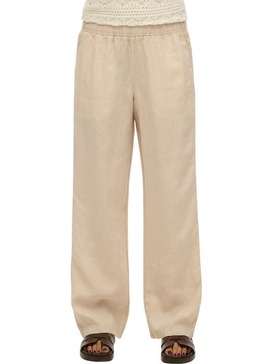 Ovin Linen Drawstring Pants Damen Stoff Hose Beige