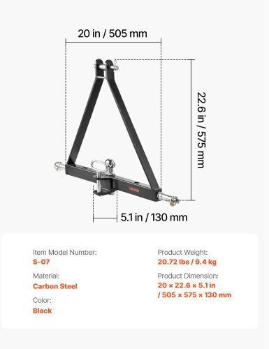 Vevor 3 Point 2" Trailer Hitch Receiver Quick Hitch Adapter 6000lbs Capacity