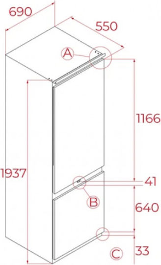 Teka Combină frigorifică încorporată 341lt Total NoFrost Î193xL69xA55cm. Alb RBF 78780 FI WH