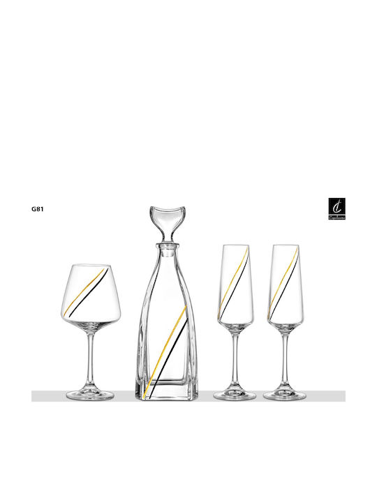 Capolavoro Wedding Carafe Set with Wine & Champagne Glasses made of Crystal Gold 4pcs