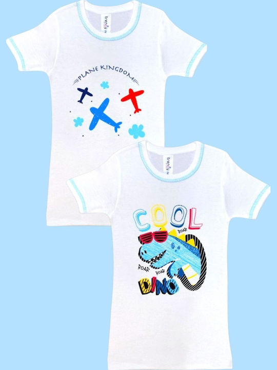 Παιδικά Φανελάκια Κοντομάνικα Trendy Double Αγόρι Βαμβακερά 2 Τεμάχια Άσπρο