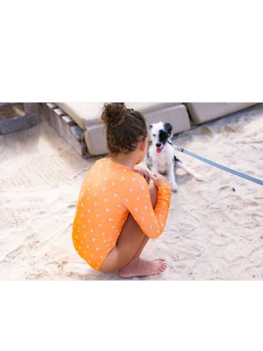 Swim Essentials One-Piece Swimsuit Upf50+ Long Sleeves Orange Hearts